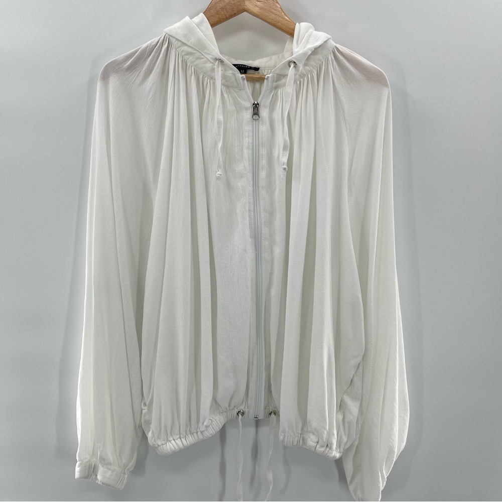 Sapphire O White Linen Viscose Full Zip Flowy Breezy Jacket Size Medium